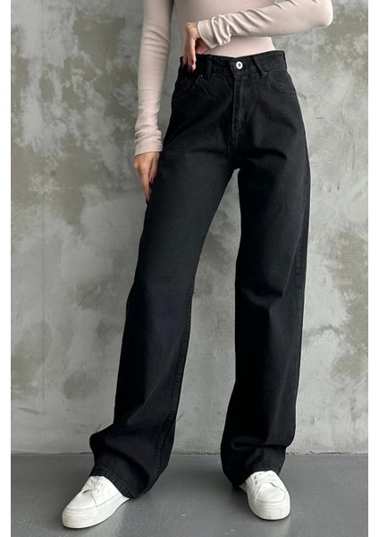 Kadın Yüksek Bel Jean Kot Palazzo Pantolon Siyah / 31 indirimleri