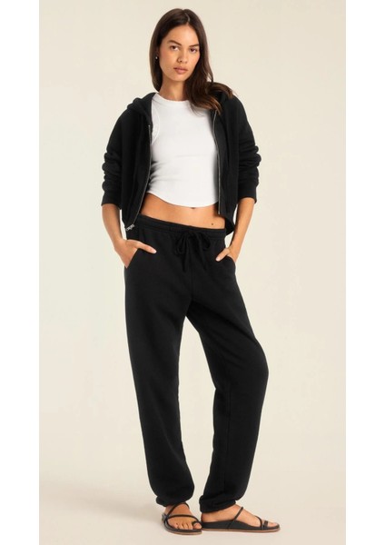 Kadın Fermuarlı Kapüşonlu Crop ve Jogger Eşofman Altı Takımı