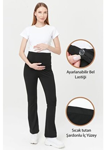 MYRA8065 Termal Içi Şardonlu Sıcak Tutan Beli Ayarlanabilir Ispanyol Paça Hamile Tayt -Si