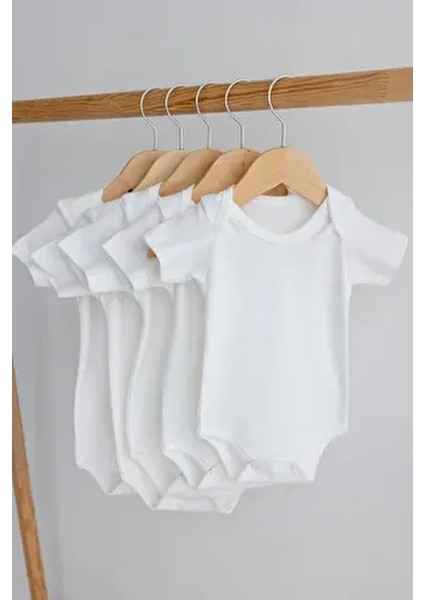 %100 Organik Pamuk 5li Beyaz Bebek Zıbın Unisex Kullanım İçin Rahat Tasarım