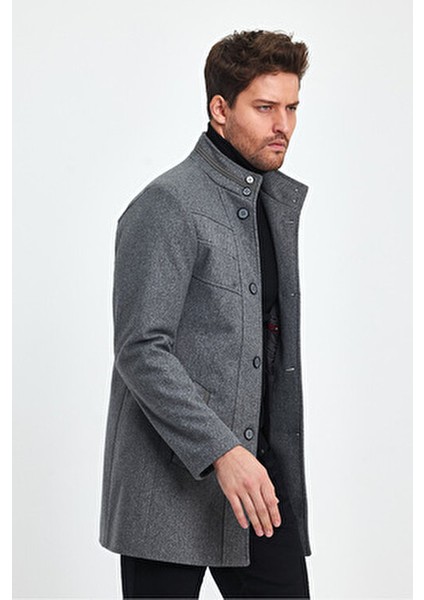 Erkek Dar Kalıp Gri Kaşe Kaban Dik Yaka Astarlı Kalın Günlük Stil fırsatları