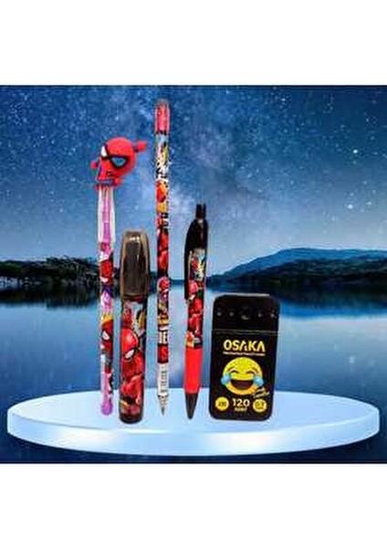 Örümcek Adam Kurşun Kalem Yumurtlayan Silgi Yumurtlayan Kalem Uçlu Kalem ve 120 Li Uç Seti