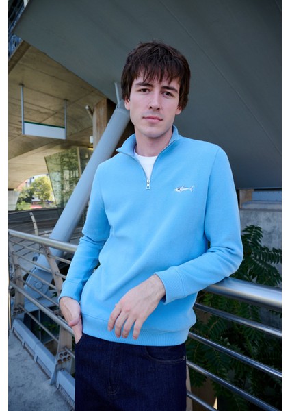 Büyük Beyaz Köpekbalığı Supersoft Quarter-Zip Sweatshirt - Açık Mavi modelleri