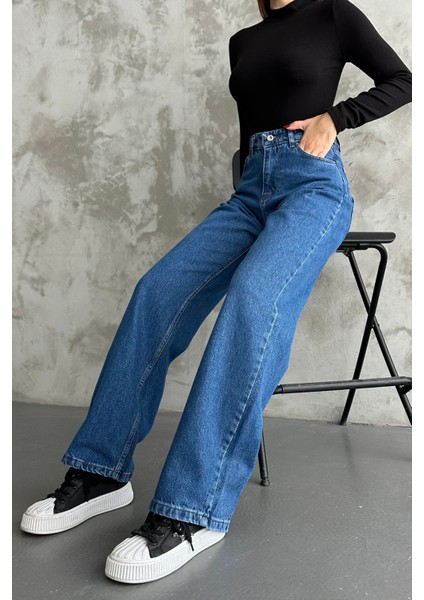 Kadın Yüksek Bel Jean Kot Palazzo Pantolon Mavi / 27 fiyatları