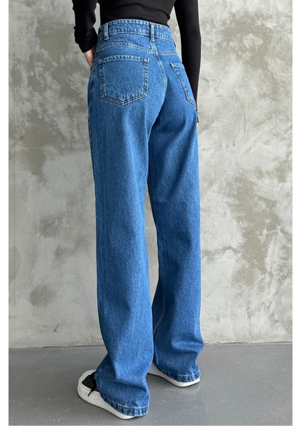 Kadın Yüksek Bel Jean Kot Palazzo Pantolon Mavi / 27 fırsatları