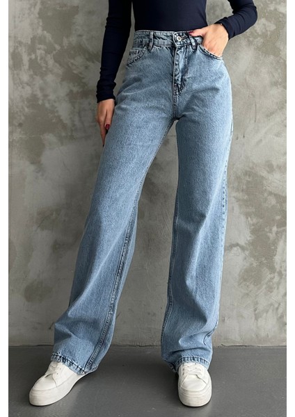 Kadın Yüksek Bel Jean Kot Palazzo Pantolon Kar Yıkama / 29