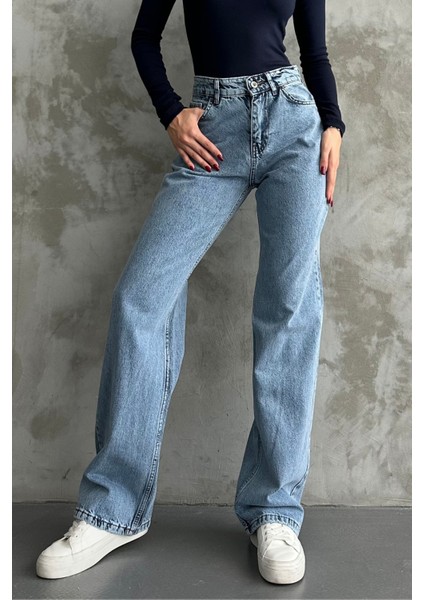 Kadın Yüksek Bel Jean Kot Palazzo Pantolon Kar Yıkama / 29 fırsatları