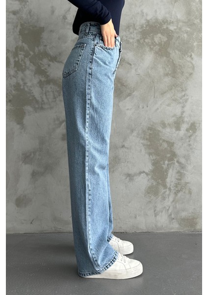 Kadın Yüksek Bel Jean Kot Palazzo Pantolon Kar Yıkama / 29 indirimleri