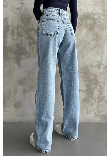 Kadın Yüksek Bel Jean Kot Palazzo Pantolon Kar Yıkama / 29