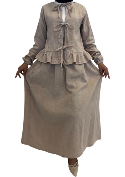 Müslin Etekli Takım-Rahat Kalıp Müslin Kumaş %100 Pamuk Coton Etekli Kadın Kimono Takım