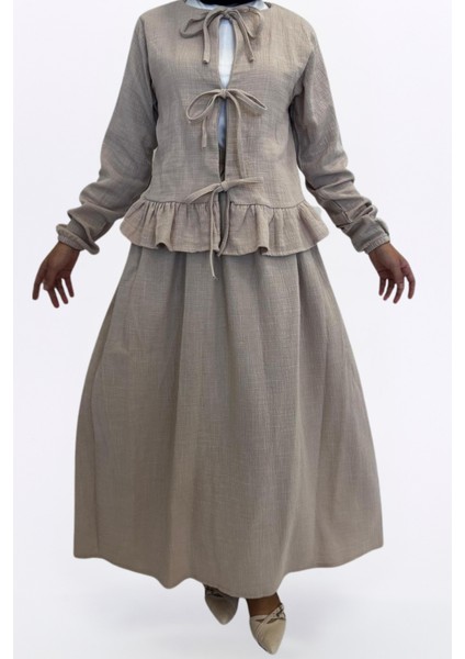 Müslin Etekli Takım-Rahat Kalıp Müslin Kumaş %100 Pamuk Coton Etekli Kadın Kimono Takım