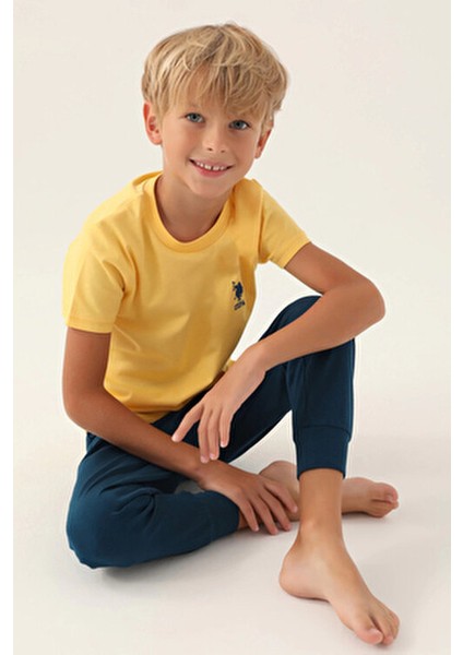 U.s. Polo Assn Lisanslı Palm Tree Krem Erkek Çocuk Pijama Takımı