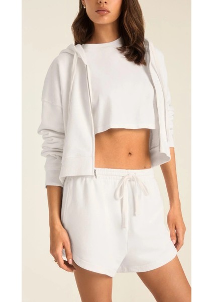 Kadın Crop Fermuarlı Kapüşonlu Sweatshirt indirimleri