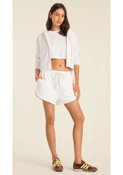 Kadın Crop Fermuarlı Kapüşonlu Sweatshirt