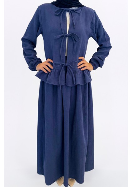 Müslin Etekli Takım-Rahat Kalıp Müslin Kumaş %100 Pamuk Coton Etekli Kadın Kimono Takım