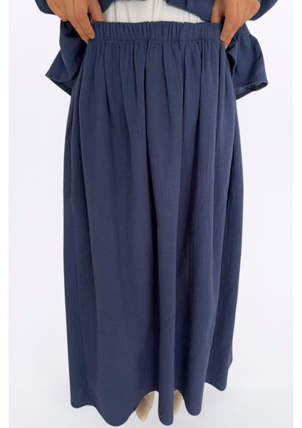 Müslin Etekli Takım-Rahat Kalıp Müslin Kumaş %100 Pamuk Coton Etekli Kadın Kimono Takım