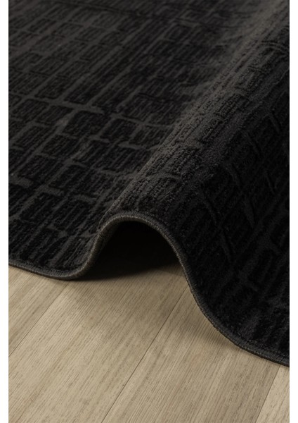 Modern Siyah Saçaklı Dokuma Halı Yolluk Antre Oturma Odası Salon Mutfak Halısı
