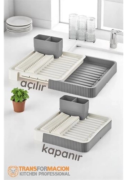Modacar Açılır-Kapanır Bulaşıklık - Bulaşık Durulama Sepeti Tabaklık Bulaşık Kurutmalık Gri