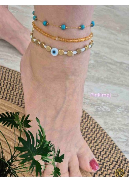 Halhal Seti Çelik ve Boncuk Set 3 Adet