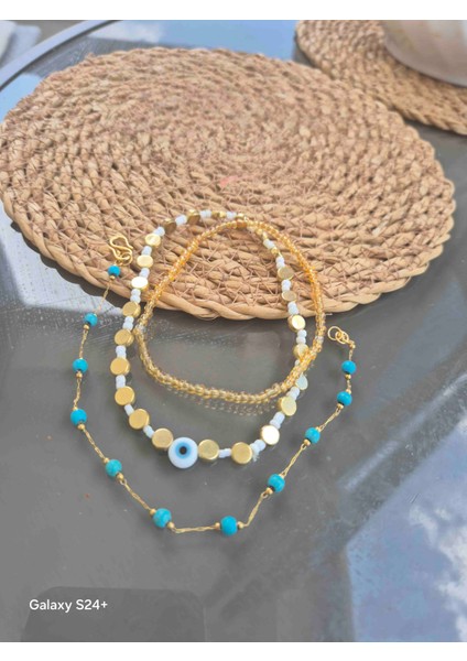 Halhal Seti Çelik ve Boncuk Set 3 Adet modelleri