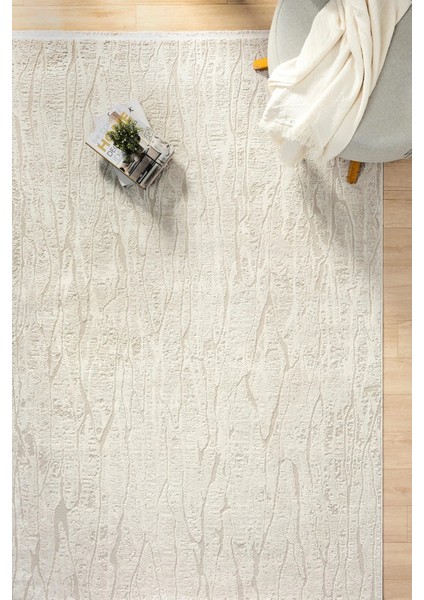 Modern Krem Saçaklı Dokuma Halı Yolluk Antre Oturma Odası Salon Mutfak Halısı