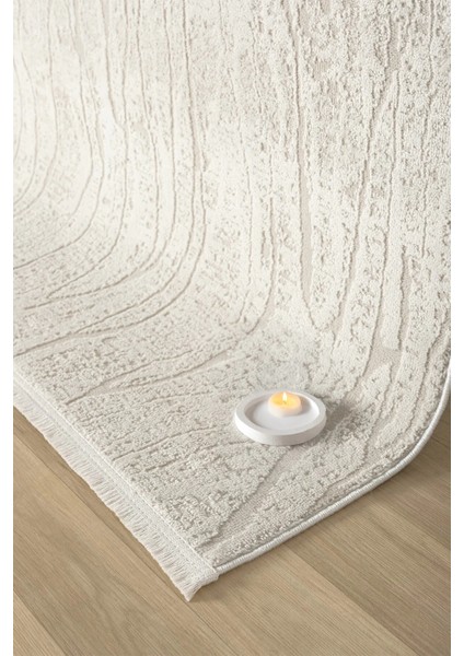 Modern Krem Saçaklı Dokuma Halı Yolluk Antre Oturma Odası Salon Mutfak Halısı