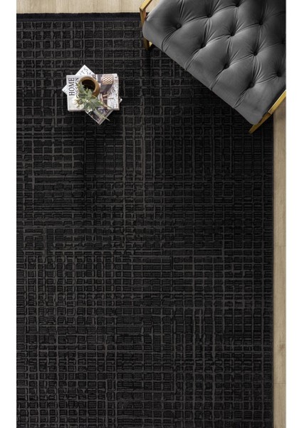 Modern Siyah Saçaklı Dokuma Halı Yolluk Antre Oturma Odası Salon Mutfak Halısı