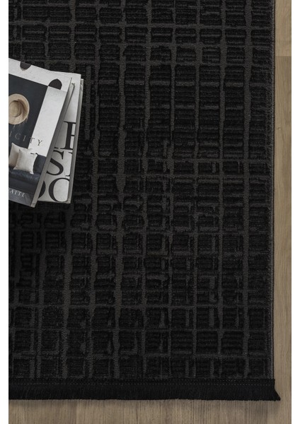 Modern Siyah Saçaklı Dokuma Halı Yolluk Antre Oturma Odası Salon Mutfak Halısı indirimleri