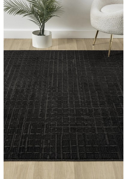 Modern Siyah Saçaklı Dokuma Halı Yolluk Antre Oturma Odası Salon Mutfak Halısı