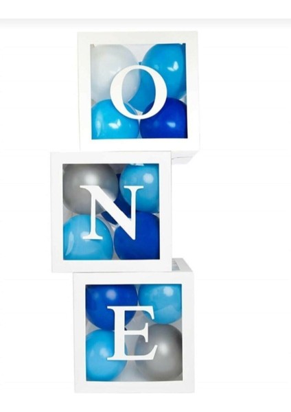 One Yazılı Beyaz Şeffaf Balon Kutusu 25X25 cm 1 Yaş Doğum Kosepti fiyatları