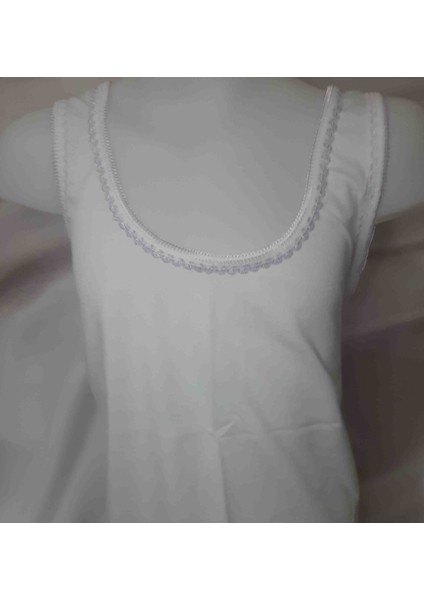 Beyaz Yakası ve Askıları Lila Renginde Oyalı %100 Pamuk Cotton Kalın Askılı Kız Çocuk Atlet