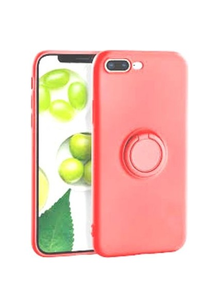 ESLIFETECH26AKSESUAR Iphone 7plus/iphone 8plus Uyumlu Rubber Silikonarka Koruma Stand Kılıf Yüzüklü-Viktor-Şeker Pembe