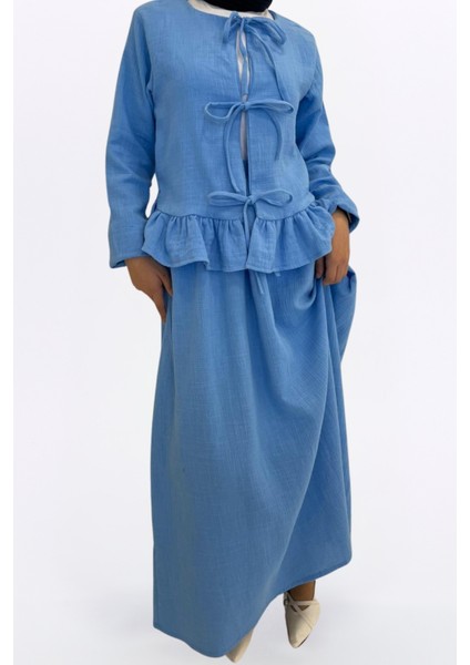 Müslin Etekli Takım-Rahat Kalıp Müslin Kumaş %100 Pamuk Coton Etekli Kadın Kimono Takım fiyatları
