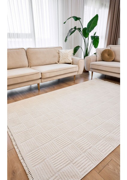 Anemon 6821 Beyaz - Polyester Dokuma Halı | Iskandinav Salon Halısı