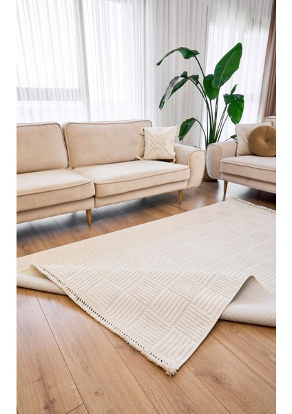 Anemon 6821 Beyaz - Polyester Dokuma Halı | Iskandinav Salon Halısı modelleri