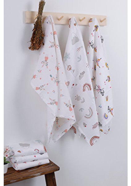 3'lü Çok Amaçlı Müslin Örtü Oeko-Teks Sertifikalı %100 Pamuk Organik