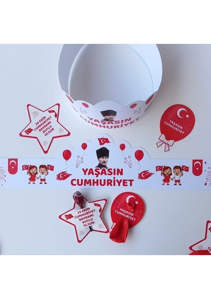 Yaşasın Cumhuriyet Taç Şeker ve Balon Kartı 8li Set fırsatları