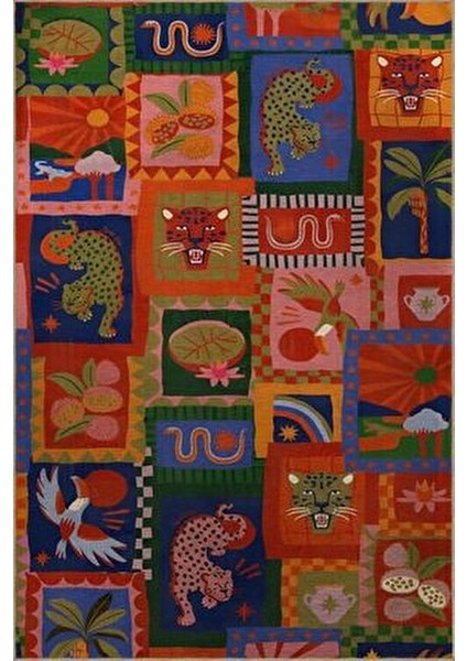 Çok Renkli Karma Şekil Leopar Yılan Vahşi Hayvan Desen Modern Dekoratif Halı 2310