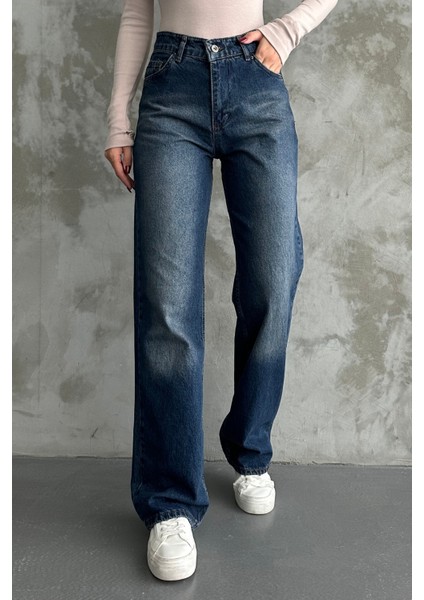 Kadın Yüksek Bel Jean Kot Palazzo Pantolon Tint Kahve / 30