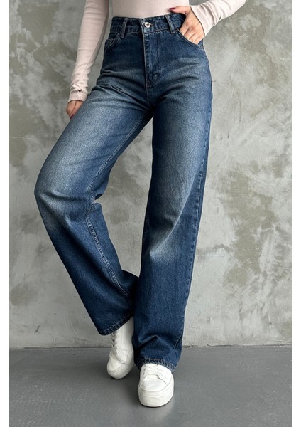 Kadın Yüksek Bel Jean Kot Palazzo Pantolon Tint Kahve / 30