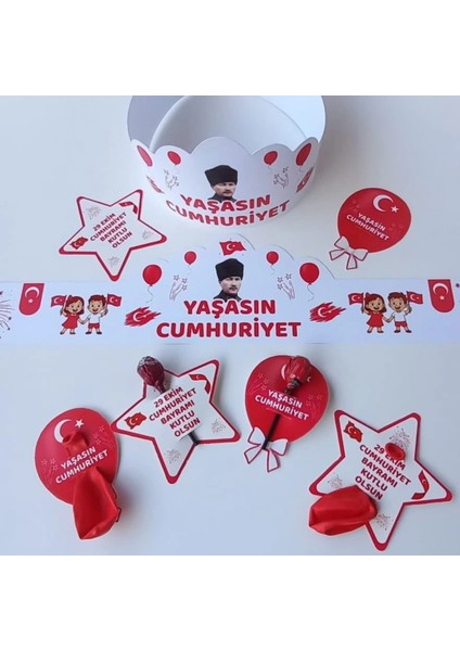 Yaşasın Cumhuriyet Taç Şeker ve Balon Kartı 12LI Set
