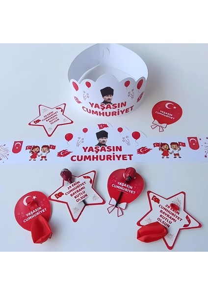Yaşasın Cumhuriyet Taç Şeker ve Balon Kartı 12LI Set modelleri