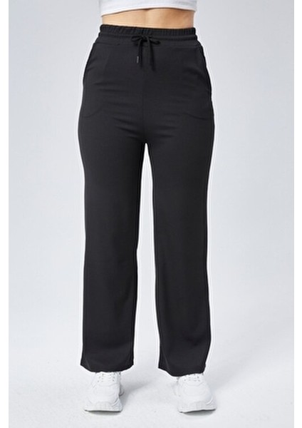 Curve Kadın Siyah Çift Cepli Beli Lastikli Boru Paça Fitilli Tayt Eşofman Altı modelleri