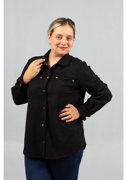 Büyük Beden Siyah Süet Gömlek fiyatları