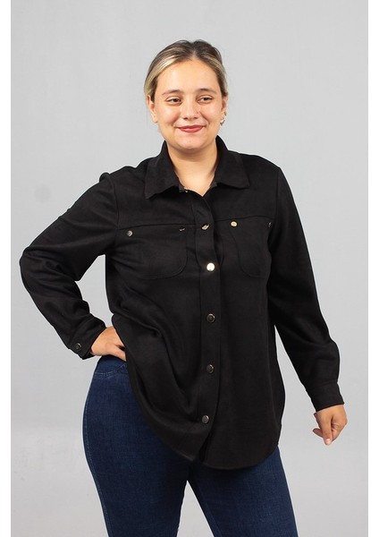 Büyük Beden Siyah Süet Gömlek modelleri