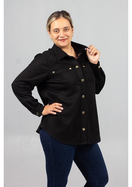 Büyük Beden Siyah Süet Gömlek fırsatları