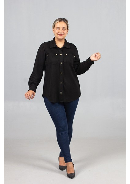 Büyük Beden Siyah Süet Gömlek indirimleri