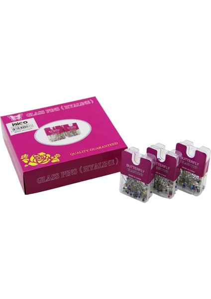 Glass Pıns Hyalıne Butterfly 1200 Adet Renkli Toplu Başörtü Iğnesi Şeffaf Plastik Askılıklı Kutulu (5047)