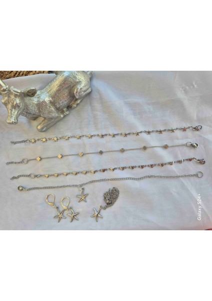 Çelik Halhal Gümüş Renk Yıldızlı Kalpli Veya Yoncalı Butik fiyatları