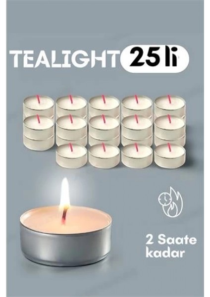 Modacar Tealight Mum 25 Adet - Kokusuz Dekoratif Mum